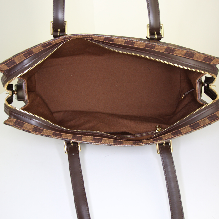 Louis Vuitton Chelsea handbag in ebene damier canvas and brown leather - Detail D5