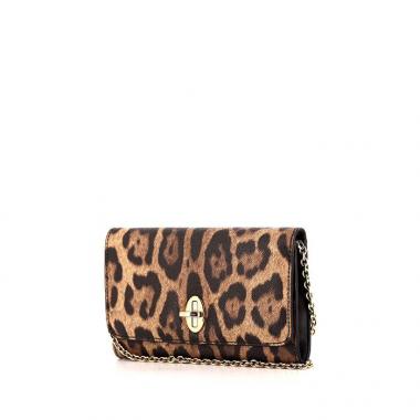 Dolce 
Gabbana shoulder bag in leopard coated canvas and black leather