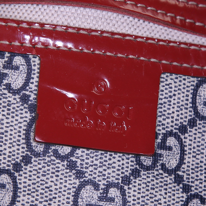 Gucci Speedy handbag in monogram canvas and red patent leather - Detail D3