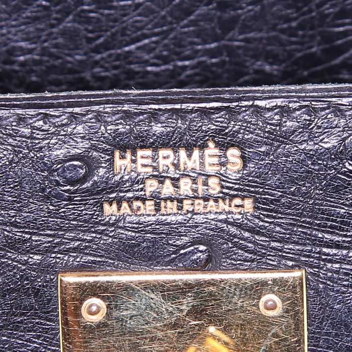 Hermes Kelly 32 cm handbag in black ostrich leather - Detail D4