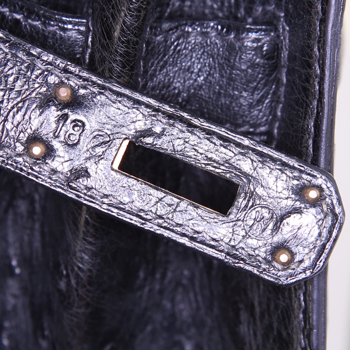 Hermes Kelly 32 cm handbag in black ostrich leather - Detail D5