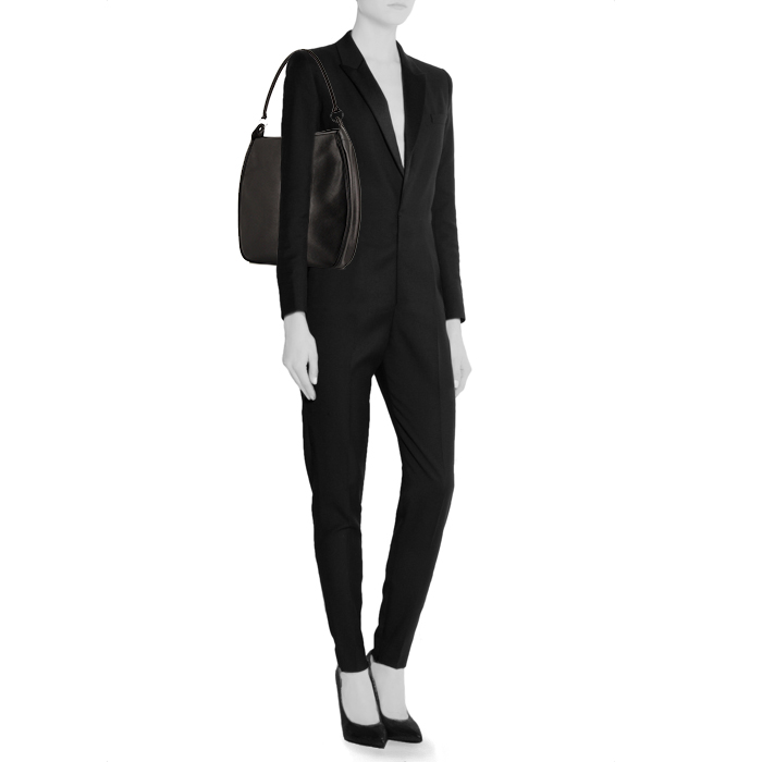 Sac porté épaule Hermès Rugby en cuir noir - Detail D1