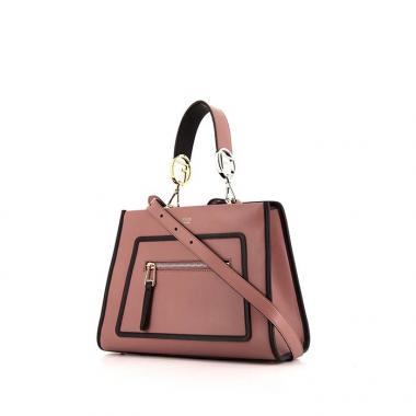 Bolso de mano Fendi Runaway en cuero rosa y junco negro