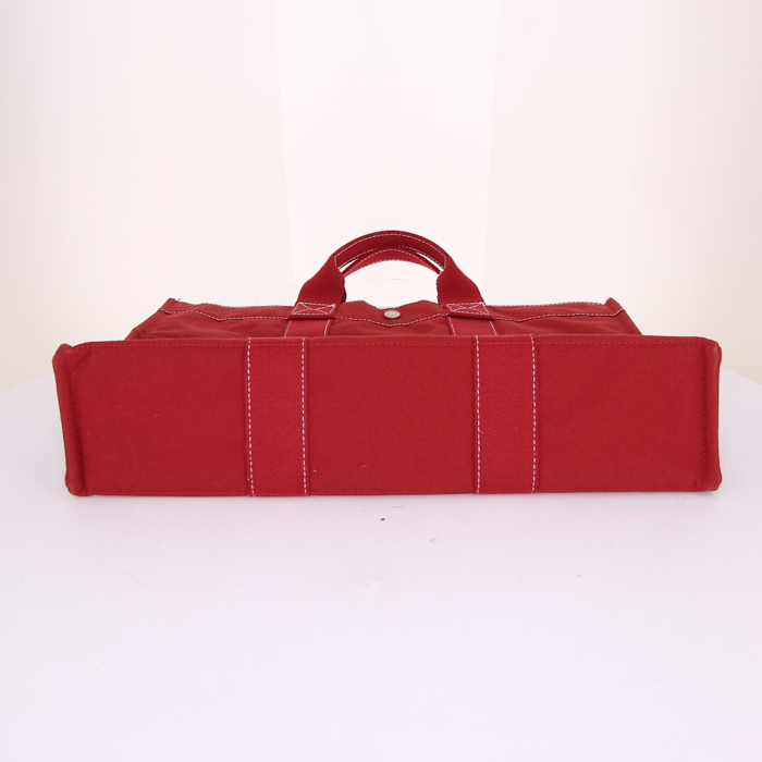 Bolso Cabás Hermes Toto Bag - Shop Bag en lona roja - Detail D5