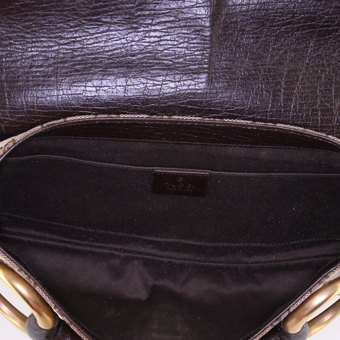 Gucci Mors handbag in brown logo canvas and brown leather - Detail D2
