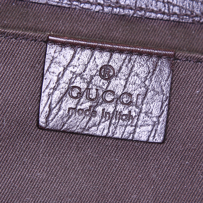 Sac à main Gucci Mors en toile siglée marron et cuir marron - Detail D3