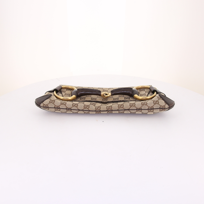 Borsa Gucci Mors in tela siglata marrone e pelle marrone - Detail D4