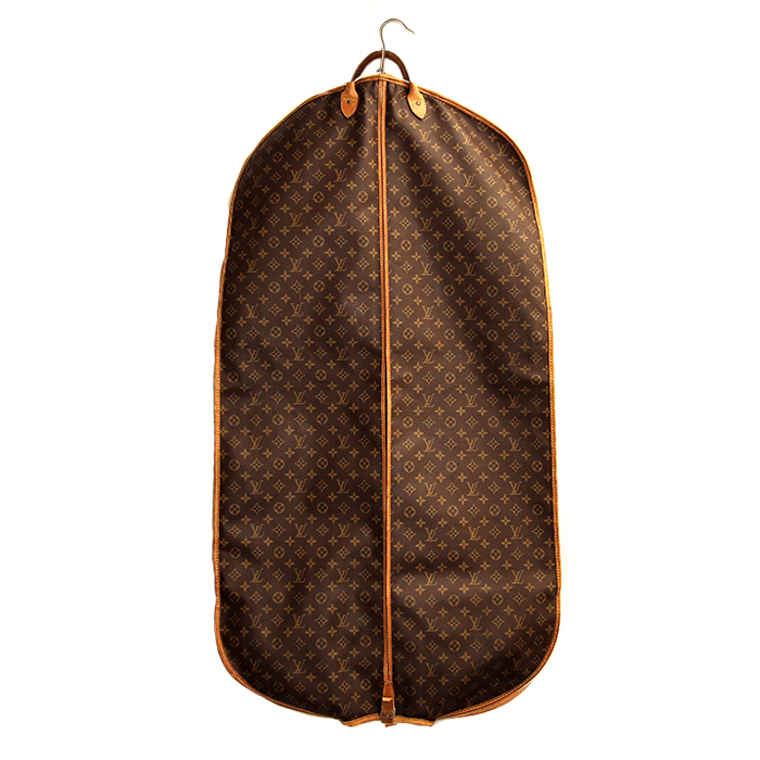 Porta abiti Louis Vuitton in tela monogram marrone e pelle naturale - Detail D3