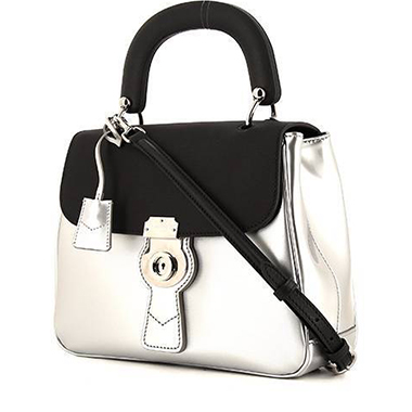 Bolso bandolera Burberry DK88 modelo mediano en cuero bicolor plateado y negro