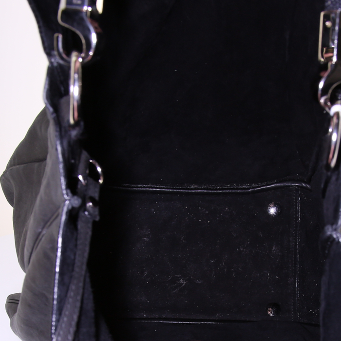 Sac cabas Saint Laurent Roady en cuir noir et galuchat noir - Detail D2