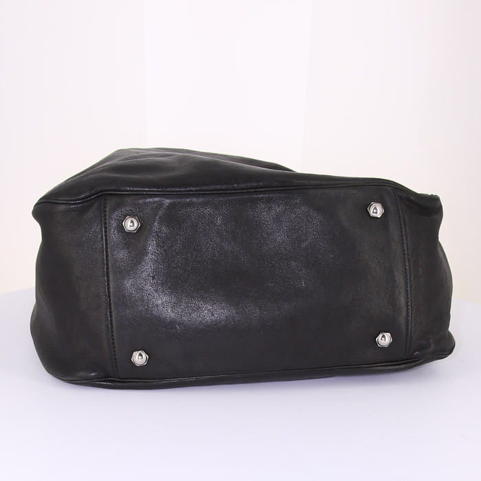 Shopping bag Saint Laurent Roady in pelle nera e galuchat nera - Detail D4