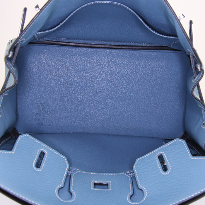 Sac à main Hermes Birkin 25 cm en cuir epsom bleu-jean - Detail D2