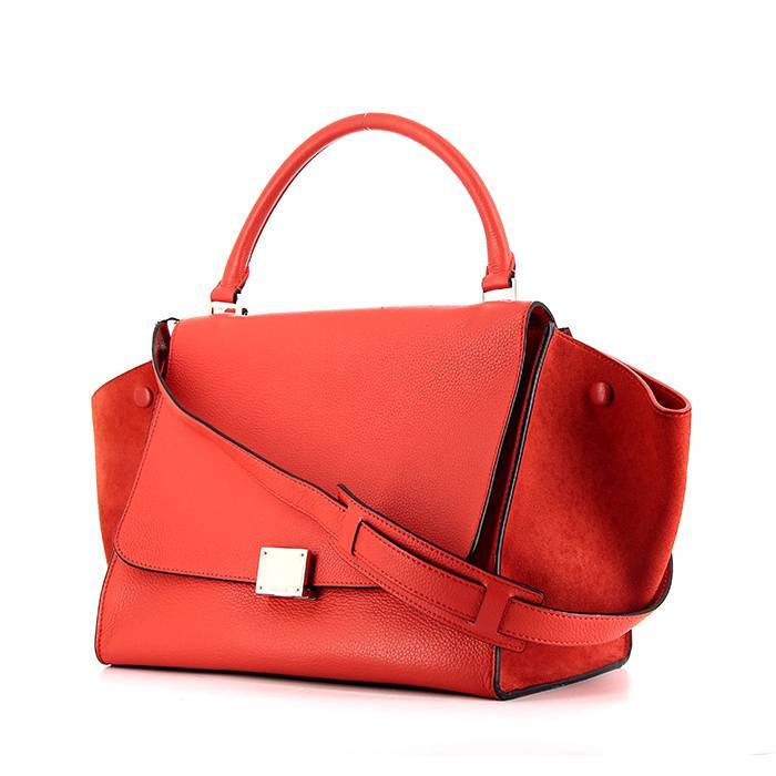 Celine Trapeze medium model handbag in red leather and red suede - 00pp