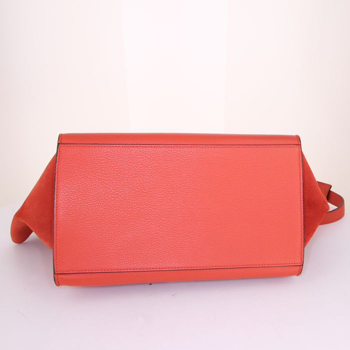 Bolso de mano Celine Trapeze modelo mediano en cuero rojo y ante rojo - Detail D5