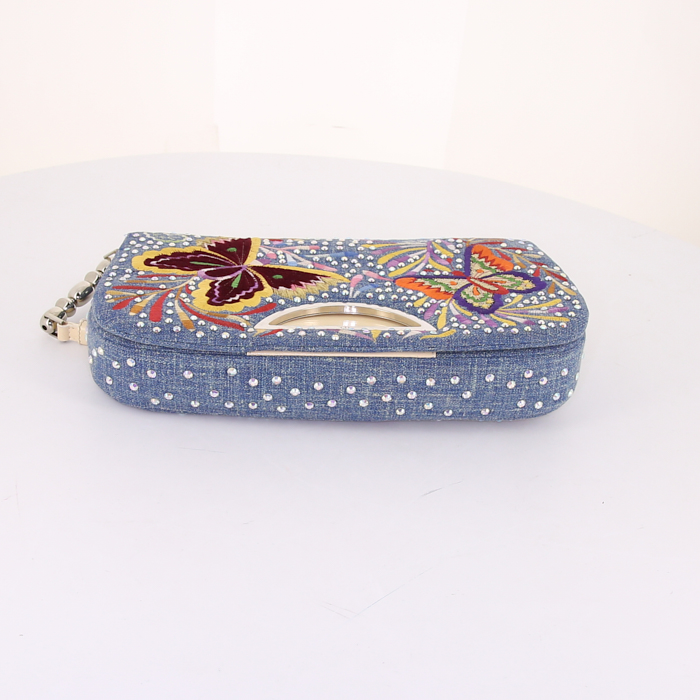 Sac à main Dior Dior Malice en toile denim multicolore bleue et cuir doré - Detail D4