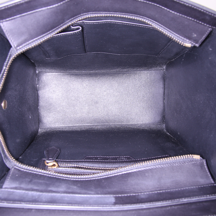 Celine Luggage Micro handbag in brown, black and grey tricolor leather - Detail D2