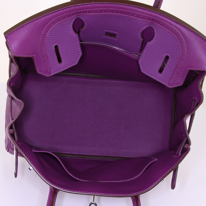 Hermès Birkin Ghillies handbag in purple Anemone togo leather and purple Anemone Swift leather - Detail D2