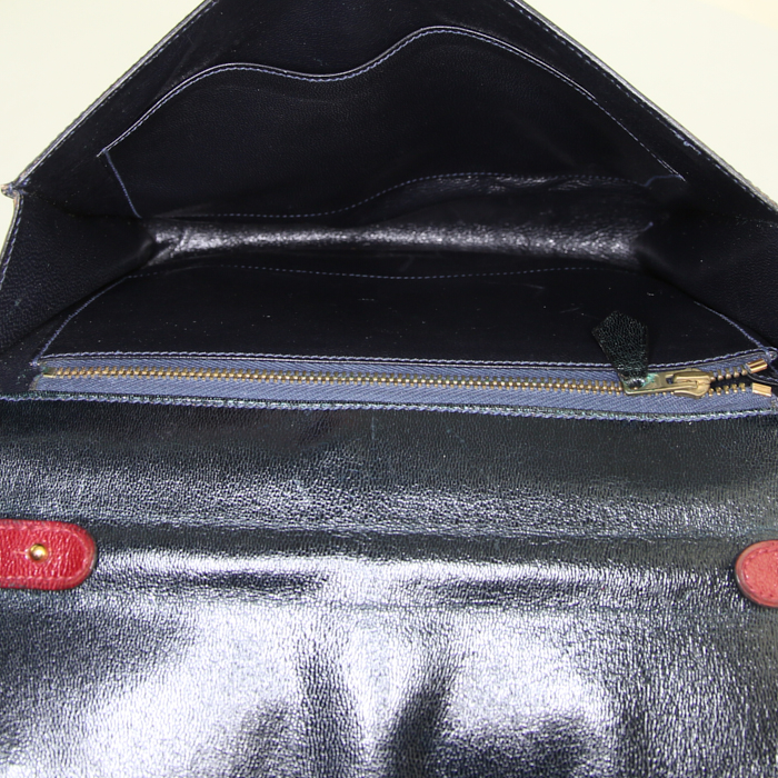 Hermès Penelope handbag in black and burgundy leather - Detail D2