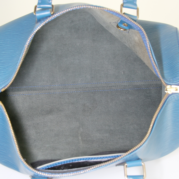 Borsa Louis Vuitton Speedy 35 in pelle Epi blu - Detail D2