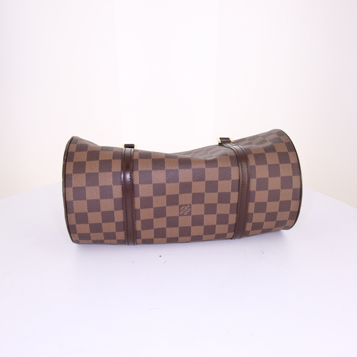 Louis Vuitton Papillon handbag in ebene damier canvas and brown leather - Detail D4