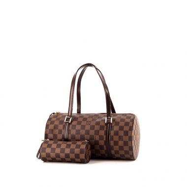 Borsa Louis Vuitton Papillon in tela a scacchi ebana e pelle marrone