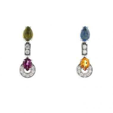 Orecchini pendenti mobili Bulgari Allegra in oro bianco,  diamanti e pietre colorate