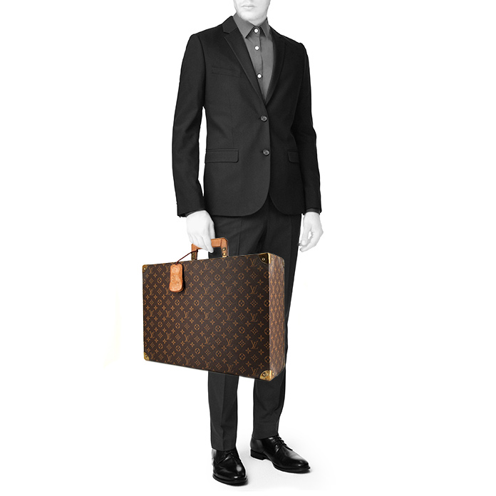 Louis Vuitton Zephyr 50 suitcase in brown monogram canvas and natural leather - Detail D1