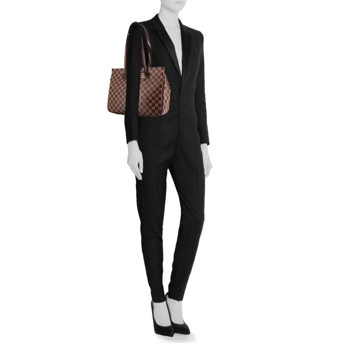 Louis Vuitton Parioli shopping bag in brown damier canvas and brown leather - Detail D1