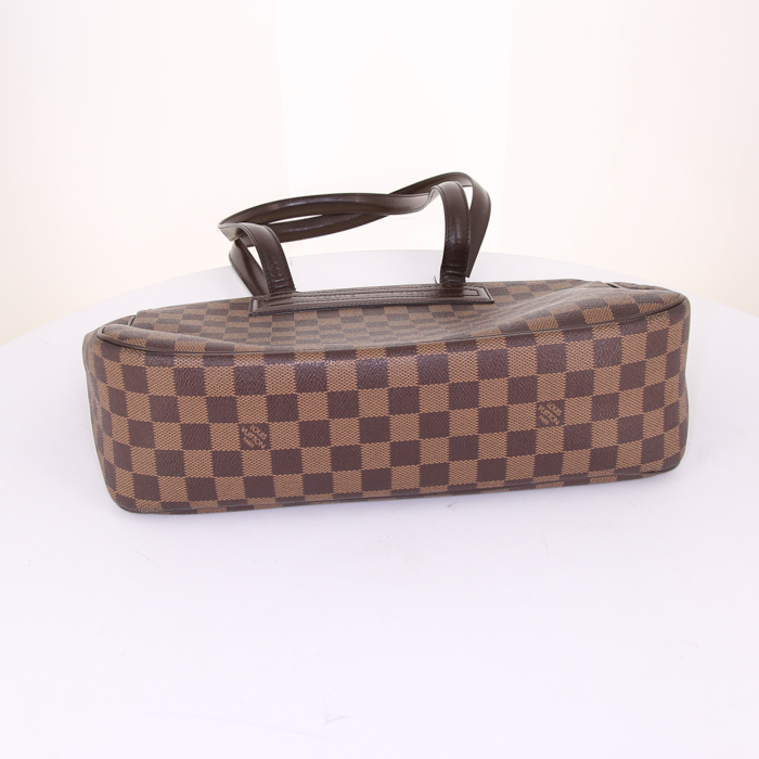 Sac cabas Louis Vuitton Parioli en toile damier marron et cuir marron - Detail D4