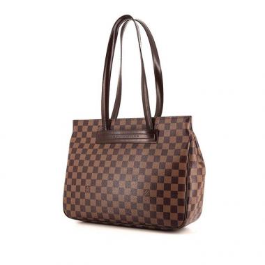 Shopping bag Louis Vuitton Parioli in tela a scacchi marrone e pelle marrone