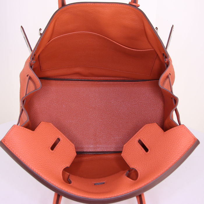 Bolso de mano Hermes Birkin 30 cm en cuero togo naranja terre battue - Detail D2