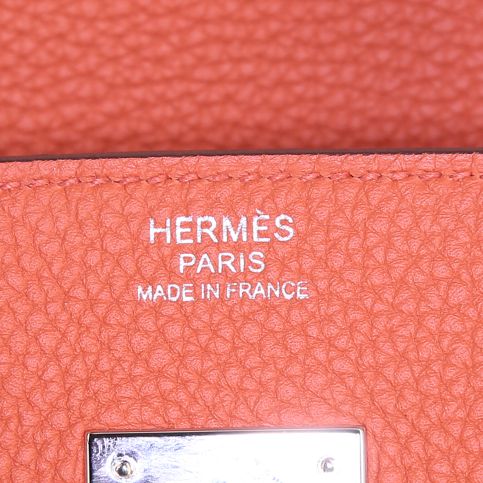 Hermes Birkin 30 cm handbag in orange terre battue togo leather - Detail D3