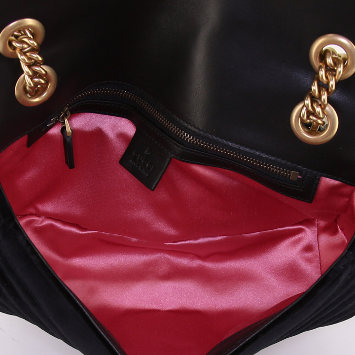 Gucci GG Marmont small model shoulder bag in black velvet - Detail D3