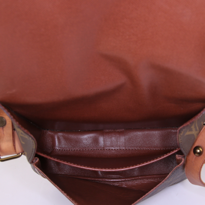 Sac bandoulière Louis Vuitton Cartouchiére en toile monogram marron et cuir naturel - Detail D2