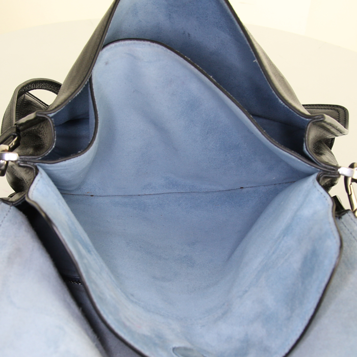 Sac bandoulière Prada Etiquette en cuir noir - Detail D3