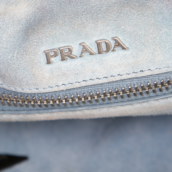 Sac bandoulière Prada Etiquette en cuir noir - Detail D4