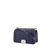 Chanel Boy shoulder bag in navy blue quilted grained leather - 00pp thumbnail