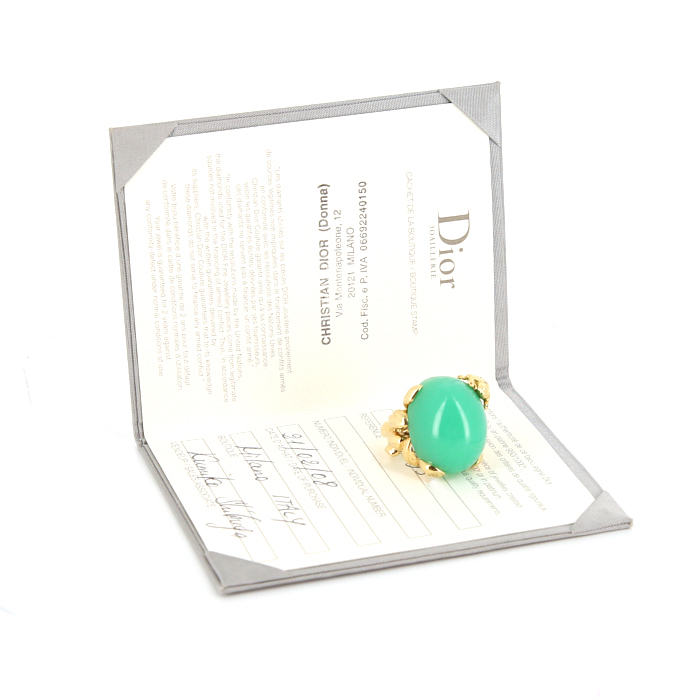Dior Gourmande large model ring in yellow gold,  diamonds and chrysoprase and in chrysoprase - Detail D2