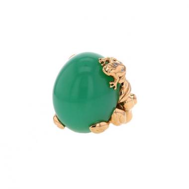 Anello Dior Gourmande modello grande in oro giallo,  diamanti e crisoprasio e crisoprasio verde