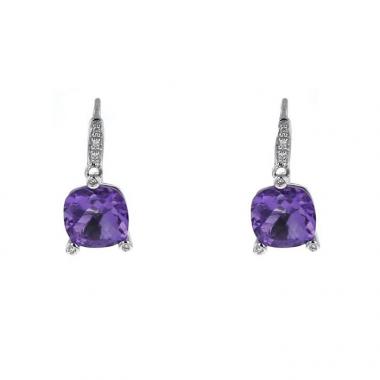 Paire de boucles d'oreilles Poiray Fille Cabochon en or blanc,  améthystes et diamants