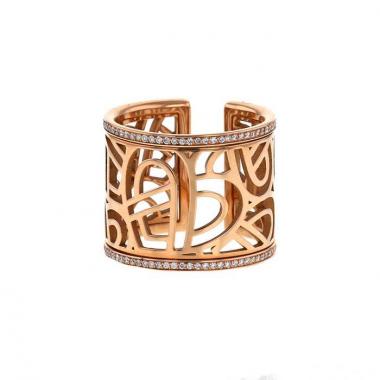 Poiray Coeur Fil large model ring in pink gold and diamonds
