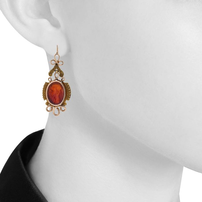 Pendientes época final del siglo XIX Vintage en oro amarillo,  amatista y cornalina - Detail D1
