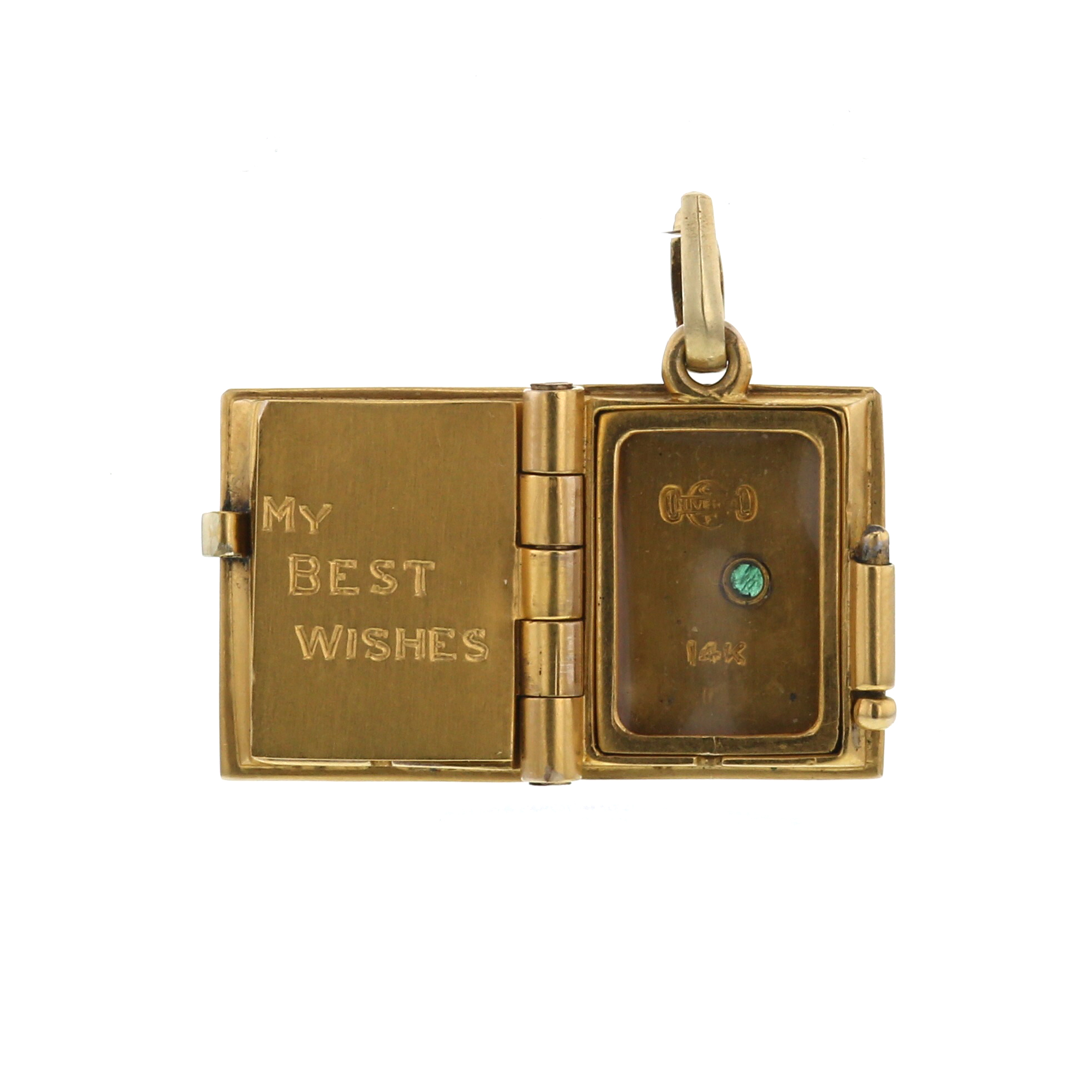 Vintage 1940's pendant in 14 carats yellow gold,  enamel and emerald - Detail D3