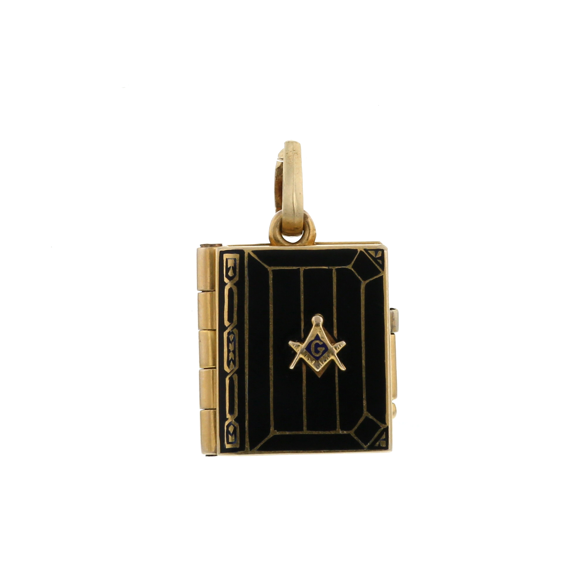 Vintage 1940's pendant in 14 carats yellow gold,  enamel and emerald - Detail D4