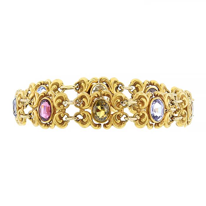 Bracelet époque fin XIXème siècle Vintage en or jaune 14 carats et saphirs de couleur - 00pp