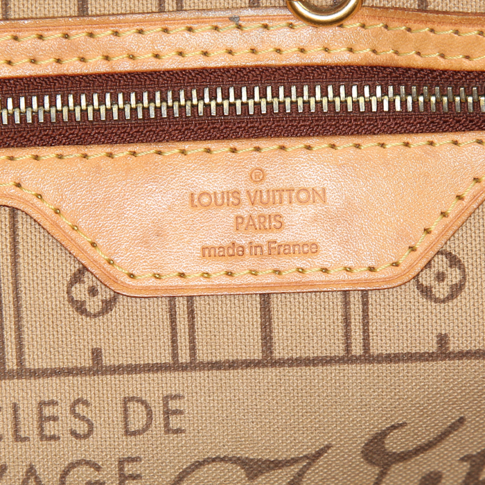 Sac cabas Louis Vuitton Neverfull petit modèle en toile monogram enduite et cuir naturel - Detail D3
