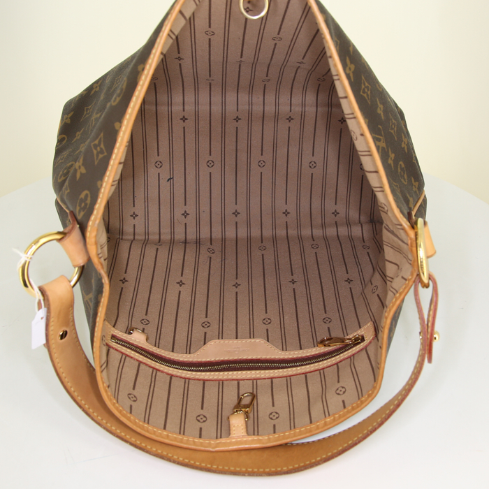 Shopping bag Louis Vuitton modello piccolo in tela monogram cerata marrone e pelle naturale - Detail D2