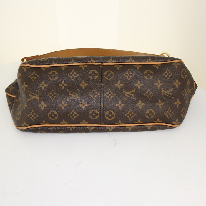 Shopping bag Louis Vuitton modello piccolo in tela monogram cerata marrone e pelle naturale - Detail D4
