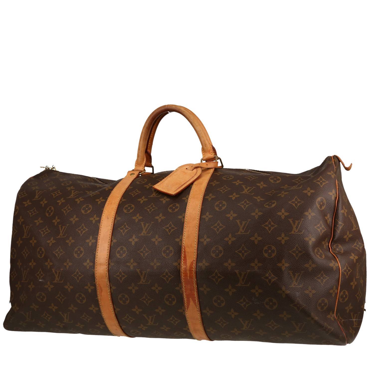 Louis Vuitton Keepall 60 cm travel bag in brown monogram canvas and natural leather - 00pp