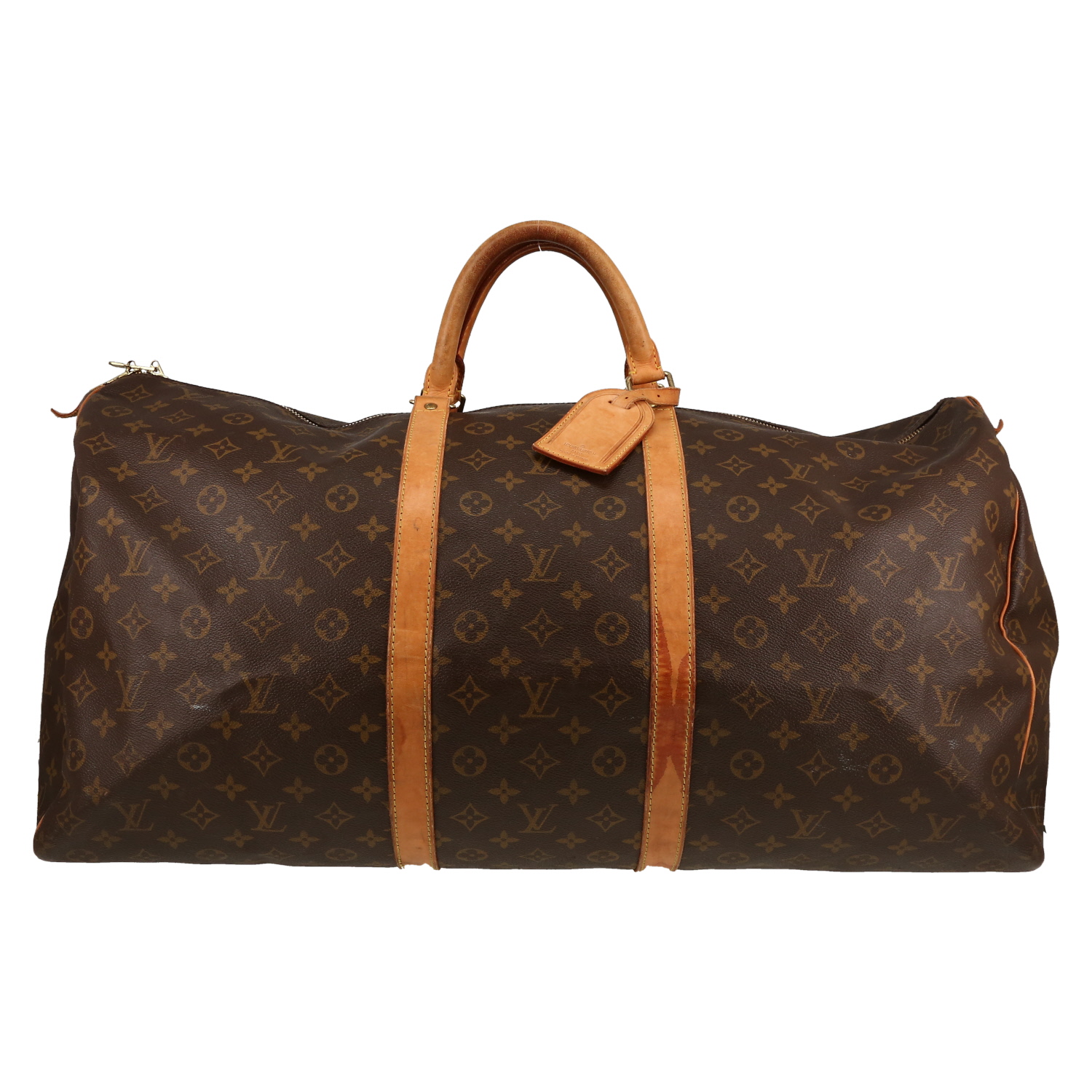 Bolsa de viaje Louis Vuitton  Keepall 60 en lona Monogram marrón y cuero natural - Detail D1